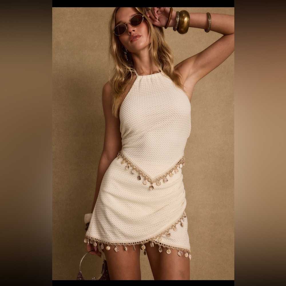 12th Tribe 2 Piece Isla Ivory Shell Halter Top & Skirt